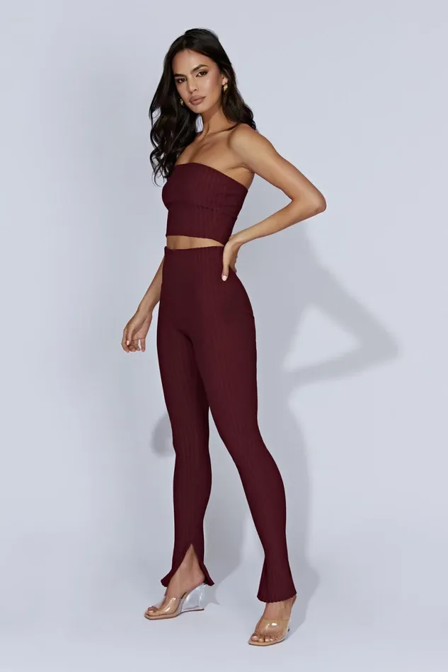 Meshki Pants Women Jordi Side Split Knit Leggings 8211 Cherry Chocolate Cherrychocolate Meshki Pants Women Jordi Side Split Knit Leggings 8211 Cherry Chocolate Cherrychocolate