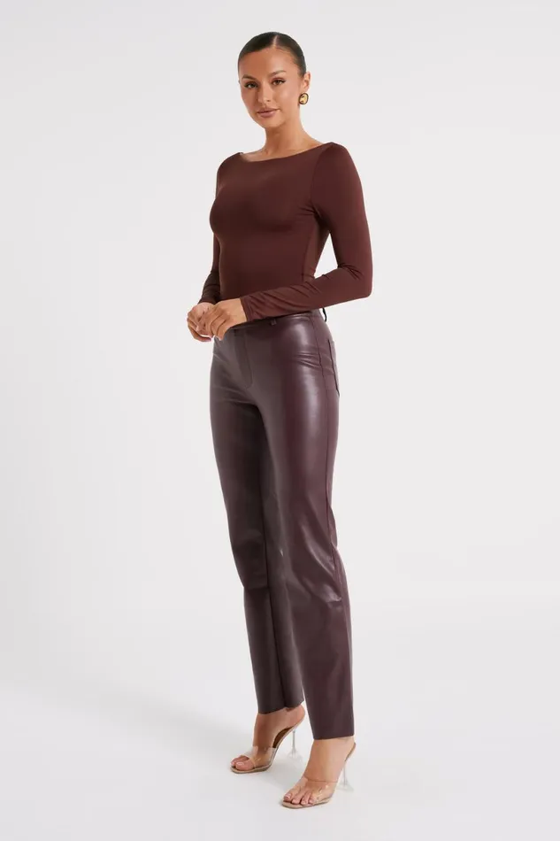 Meshki Pants Women Laurette Faux Leather Straight Leg Pant 8211 Dark Chocolate Darkchocolate