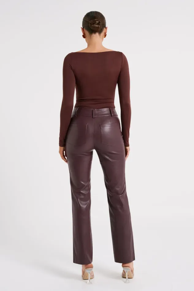 Meshki Pants Women Laurette Faux Leather Straight Leg Pant 8211 Dark Chocolate Darkchocolate