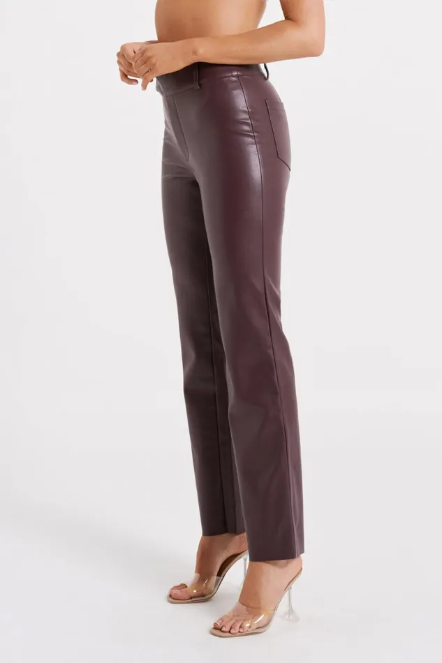 Meshki Pants Women Laurette Faux Leather Straight Leg Pant 8211 Dark Chocolate Darkchocolate