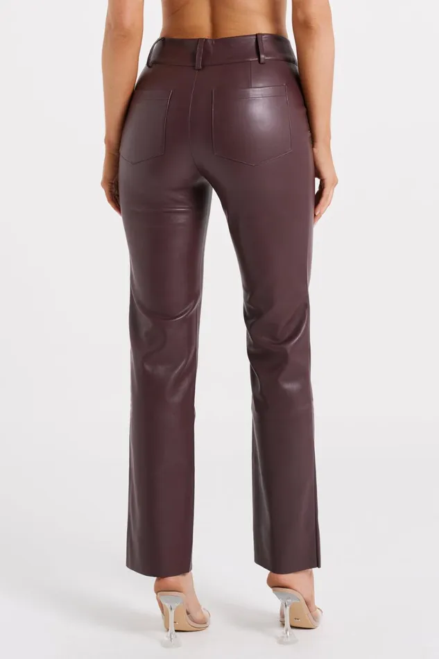Meshki Pants Women Laurette Faux Leather Straight Leg Pant 8211 Dark Chocolate Darkchocolate