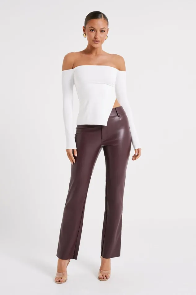 Meshki Pants Women Laurette Faux Leather Straight Leg Pant 8211 Dark Chocolate Darkchocolate