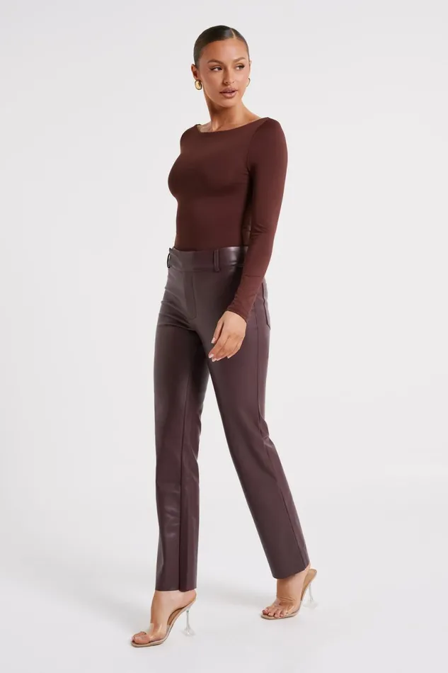 Meshki Pants Women Laurette Faux Leather Straight Leg Pant 8211 Dark Chocolate Darkchocolate