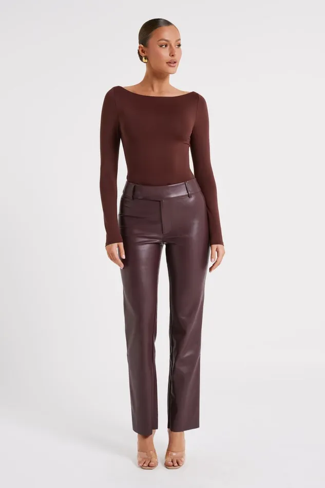 Meshki Pants Women Laurette Faux Leather Straight Leg Pant 8211 Dark Chocolate Darkchocolate
