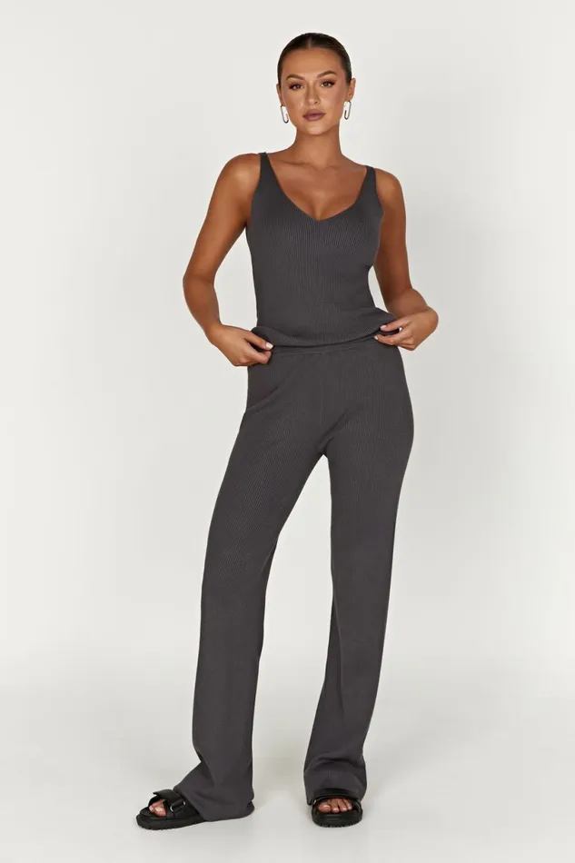 Meshki Pants Women Linnie Straight Leg Knit Pant 8211 Charcoal Charcoal