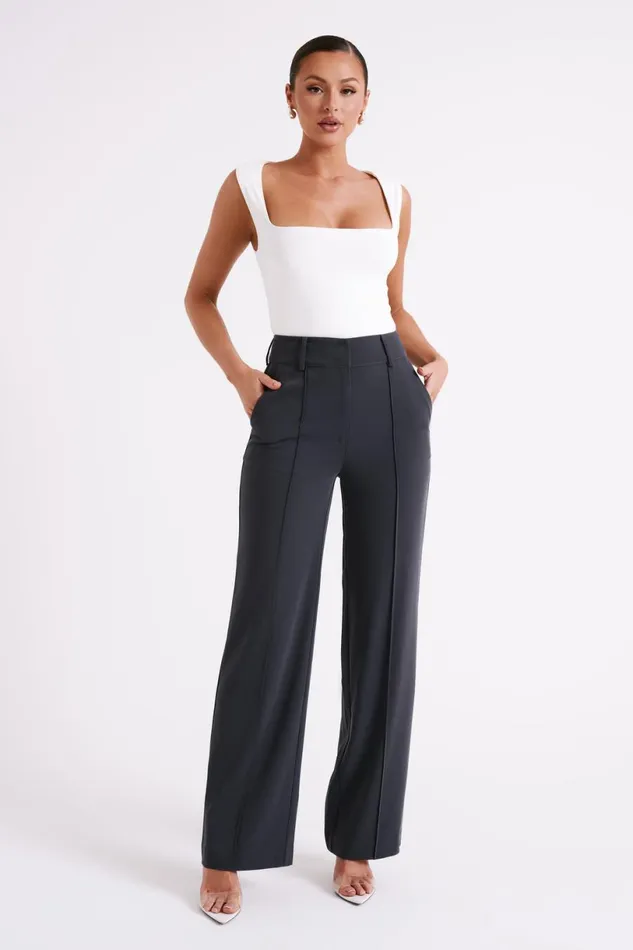 Meshki Pants Women Lisa High Waist Suiting Trousers 8211 Charcoal Charcoal