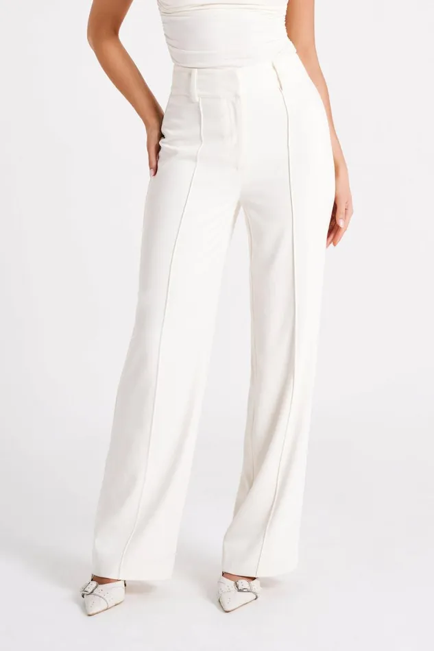 Meshki Pants Women Lisa High Waist Suiting Trousers 8211 Ivory Ivory