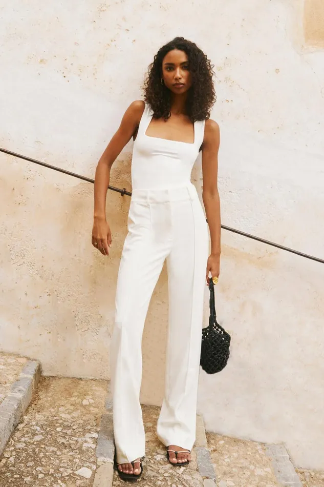 Meshki Pants Women Lisa High Waist Suiting Trousers 8211 Ivory Ivory