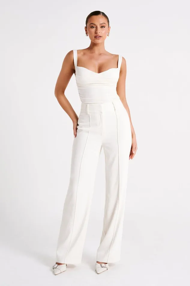 Meshki Pants Women Lisa High Waist Suiting Trousers 8211 Ivory Ivory