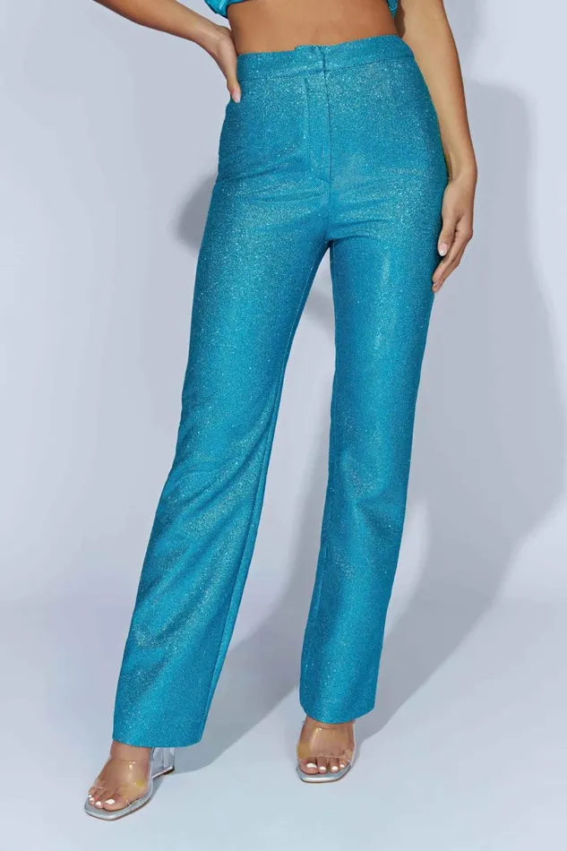 Meshki Pants Women Lisette Straight Leg Shimmer Pants 8211 Aquamarine Aquamarine