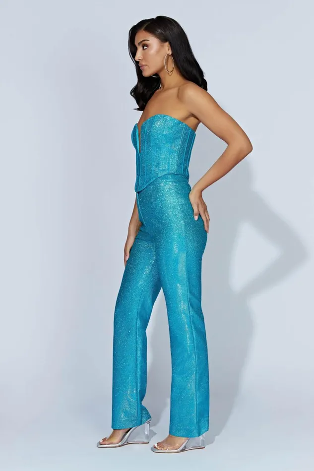Meshki Pants Women Lisette Straight Leg Shimmer Pants 8211 Aquamarine Aquamarine