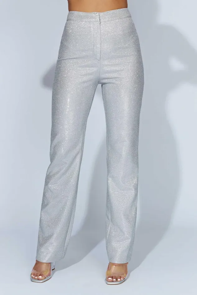 Meshki Pants Women Lisette Straight Leg Shimmer Pants 8211 Silver Silver
