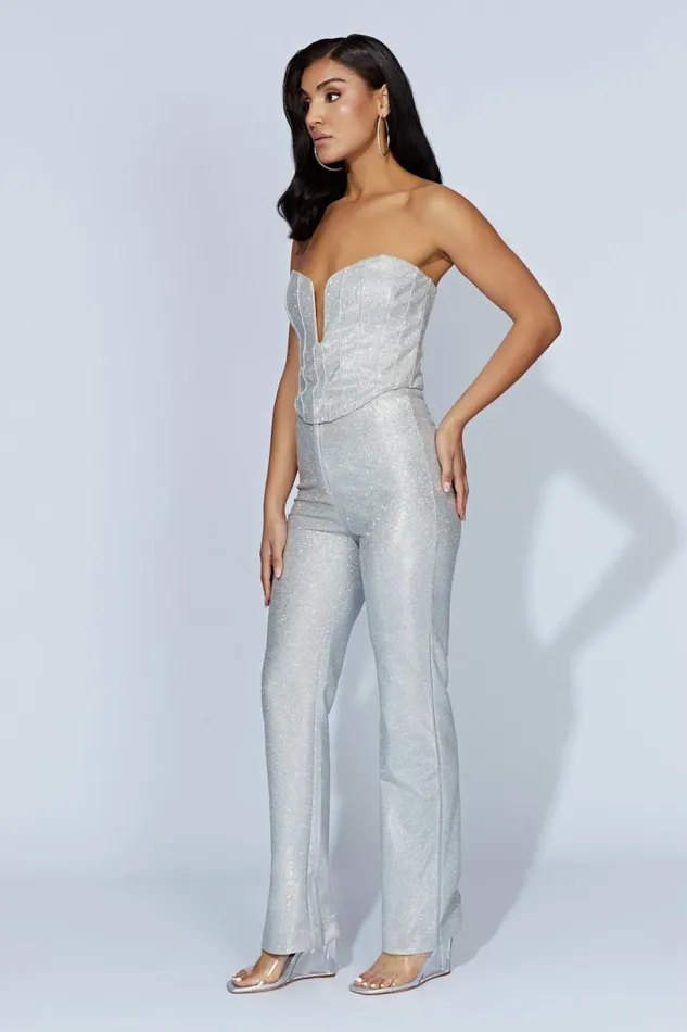Meshki Pants Women Lisette Straight Leg Shimmer Pants 8211 Silver Silver