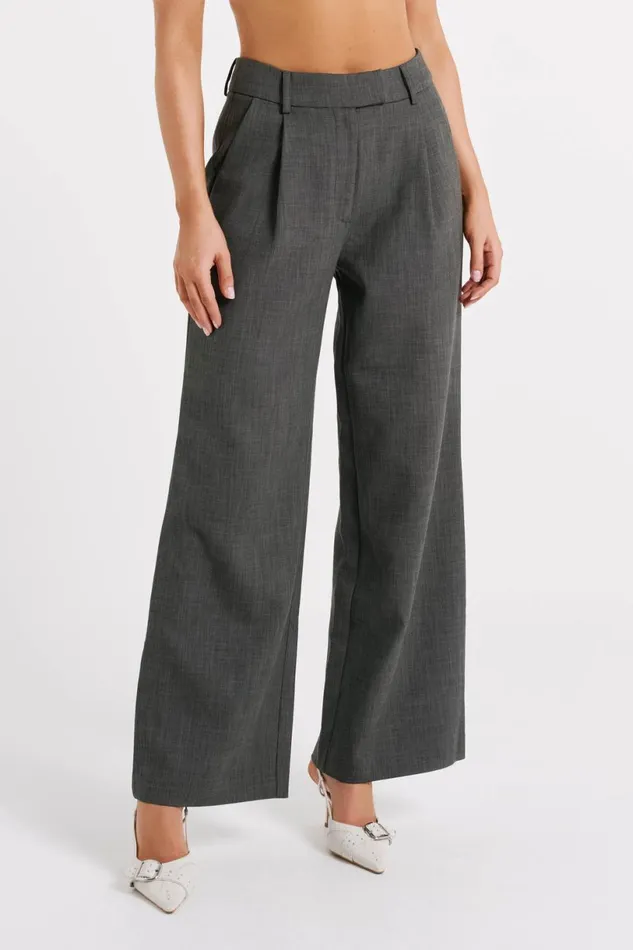 Meshki Pants Women Natalie Textured Wide Leg Pant 8211 Charcoal Charcoal