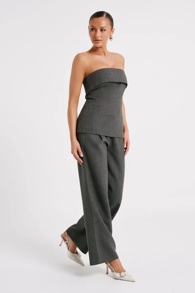 Meshki Pants Women Natalie Textured Wide Leg Pant 8211 Charcoal Charcoal