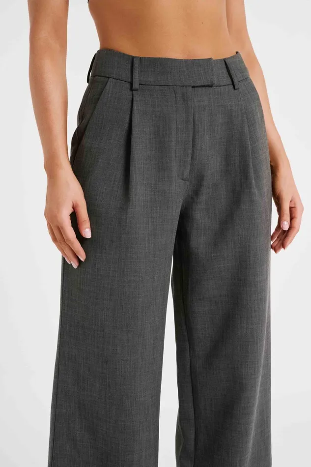 Meshki Pants Women Natalie Textured Wide Leg Pant 8211 Charcoal Charcoal