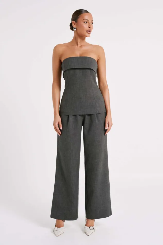 Meshki Pants Women Natalie Textured Wide Leg Pant 8211 Charcoal Charcoal