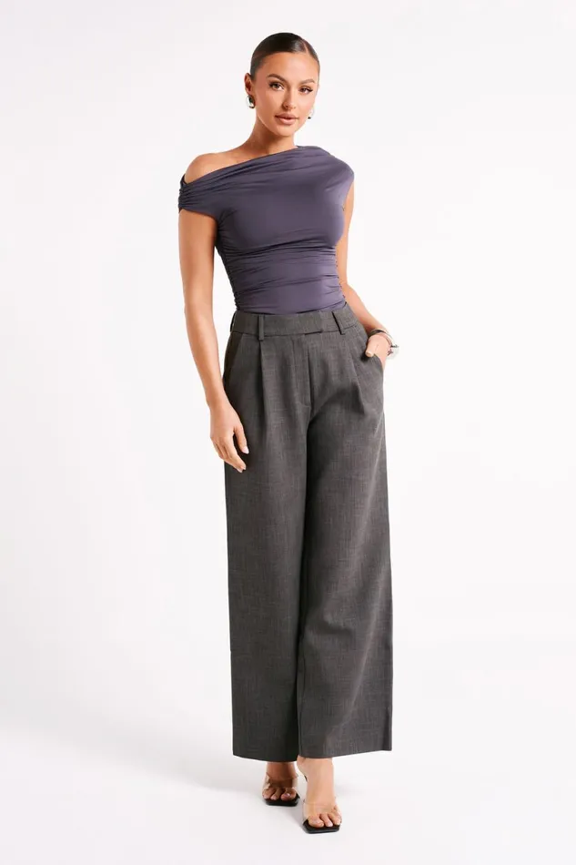 Meshki Pants Women Natalie Textured Wide Leg Pant 8211 Charcoal Charcoal