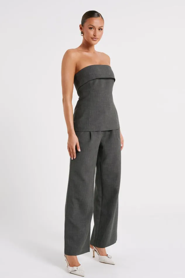 Meshki Pants Women Natalie Textured Wide Leg Pant 8211 Charcoal Charcoal