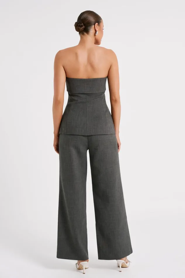 Meshki Pants Women Natalie Textured Wide Leg Pant 8211 Charcoal Charcoal