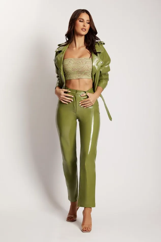 Meshki Pants Women Oakleigh Straight Leg Patent Pants 8211 Green Green Meshki Pants Women Oakleigh Straight Leg Patent Pants 8211 Green Green