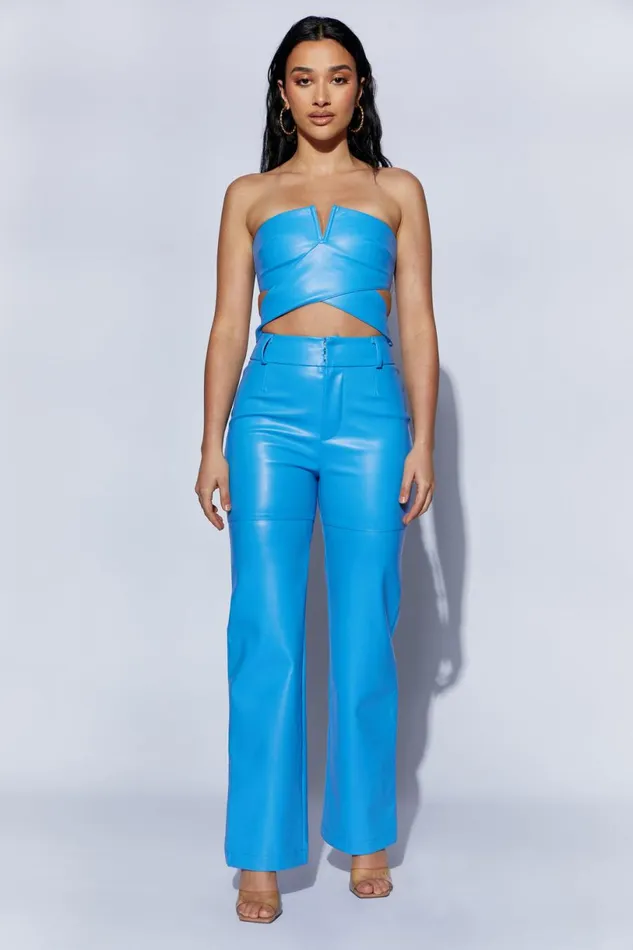 Meshki Pants Women Sima Faux Leather High Waist Pants 8211 Azure Blue Azureblue Meshki Pants Women Sima Faux Leather High Waist Pants 8211 Azure Blue Azureblue