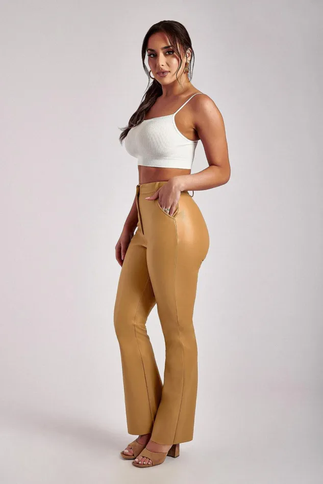 Meshki Pants Women Tyra Straight Leg Faux Leather Pants 8211 Tan Tan Meshki Pants Women Tyra Straight Leg Faux Leather Pants 8211 Tan Tan