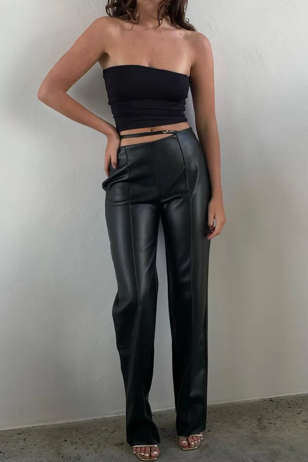 Meshki Pants Women Zarsa Wide Leg Mid Rise Pu Pant 8211 Black Black