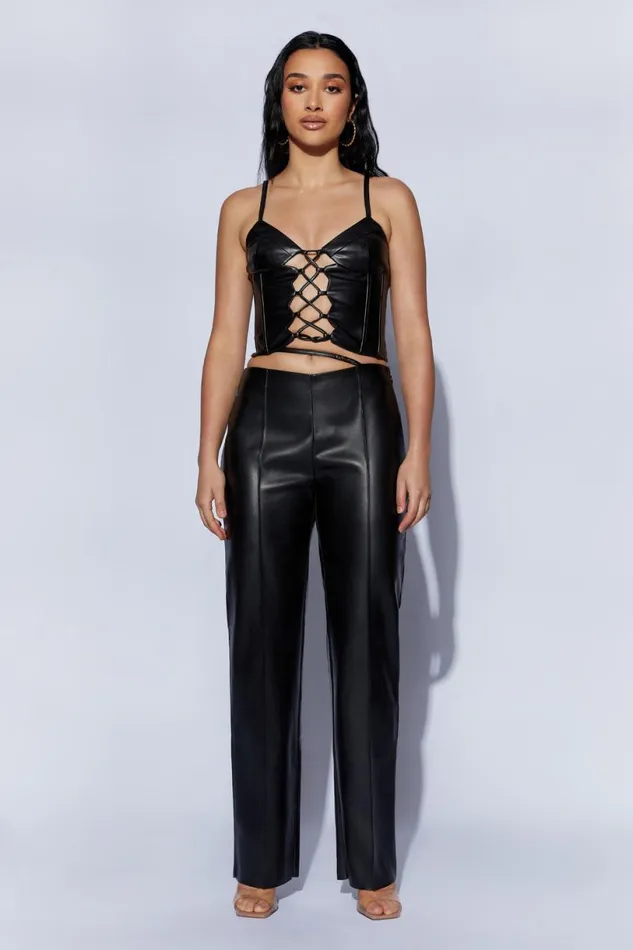Meshki Pants Women Zarsa Wide Leg Mid Rise Pu Pant 8211 Black Black Meshki Pants Women Zarsa Wide Leg Mid Rise Pu Pant 8211 Black Black