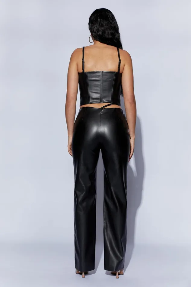 Meshki Pants Women Zarsa Wide Leg Mid Rise Pu Pant 8211 Black Black Meshki Pants Women Zarsa Wide Leg Mid Rise Pu Pant 8211 Black Black