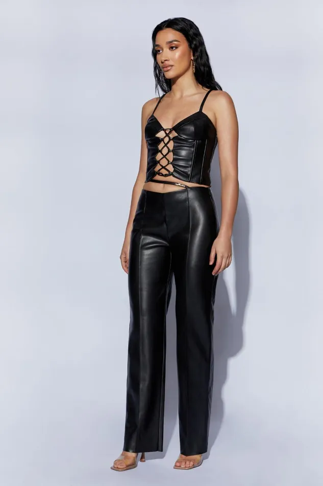 Meshki Pants Women Zarsa Wide Leg Mid Rise Pu Pant 8211 Black Black Meshki Pants Women Zarsa Wide Leg Mid Rise Pu Pant 8211 Black Black