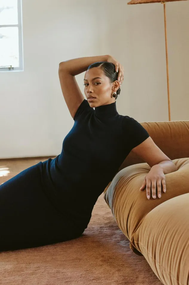 Meshki Short Sleeve Tops Women Marianna Ribbed High Neck Top 8211 Black Black Meshki Short Sleeve Tops Women Marianna Ribbed High Neck Top 8211 Black Black