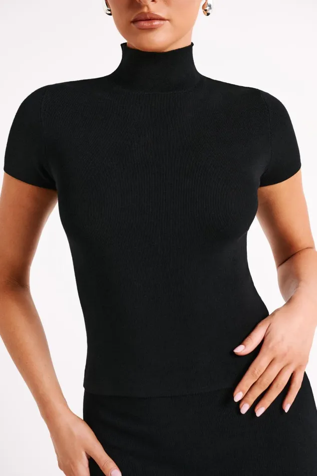 Meshki Short Sleeve Tops Women Marianna Ribbed High Neck Top 8211 Black Black