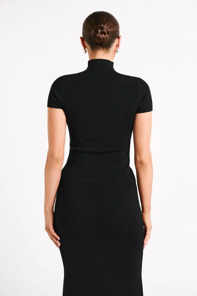 Meshki Short Sleeve Tops Women Marianna Ribbed High Neck Top 8211 Black Black