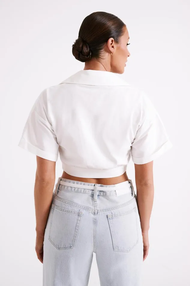 Meshki Short Sleeve Tops Women Mavis Twist Front Cotton Shirt 8211 White White