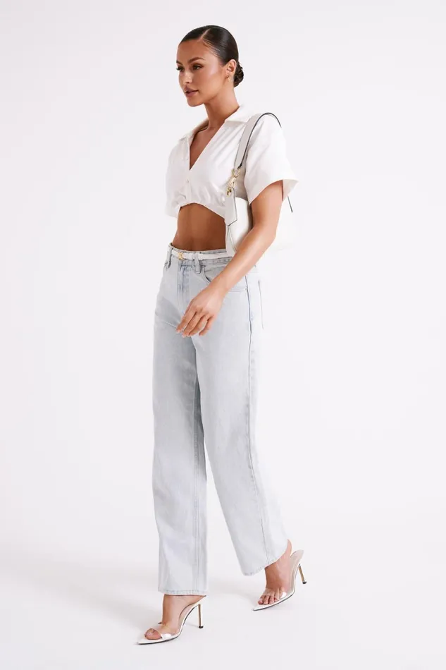Meshki Short Sleeve Tops Women Mavis Twist Front Cotton Shirt 8211 White White