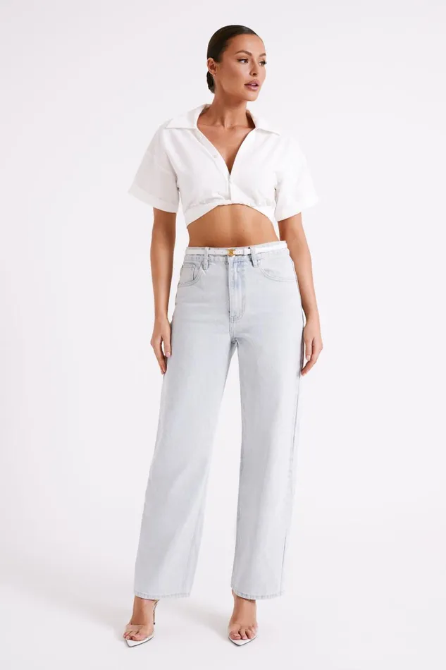 Meshki Short Sleeve Tops Women Mavis Twist Front Cotton Shirt 8211 White White