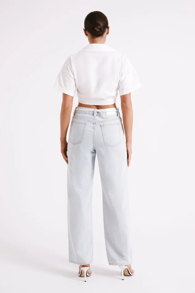 Meshki Short Sleeve Tops Women Mavis Twist Front Cotton Shirt 8211 White White