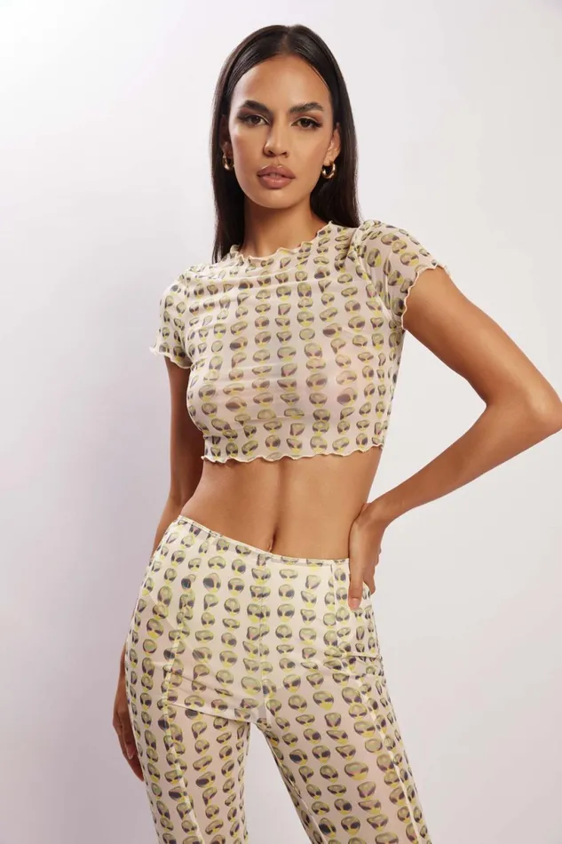 Meshki Short Sleeve Tops Women Nora Mesh Crop TShirt 8211 Alien Print Alien Print Meshki Short Sleeve Tops Women Nora Mesh Crop TShirt 8211 Alien Print Alien Print