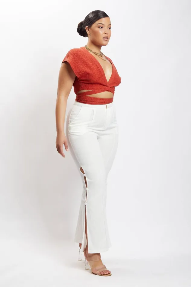 Meshki Short Sleeve Tops Women Rosa Crinkle Satin Crop Top 8211 Burnt Orange Burntorange Meshki Short Sleeve Tops Women Rosa Crinkle Satin Crop Top 8211 Burnt Orange Burntorange