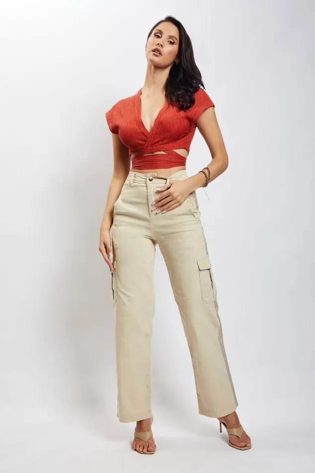 Meshki Short Sleeve Tops Women Rosa Crinkle Satin Crop Top 8211 Burnt Orange Burntorange Meshki Short Sleeve Tops Women Rosa Crinkle Satin Crop Top 8211 Burnt Orange Burntorange