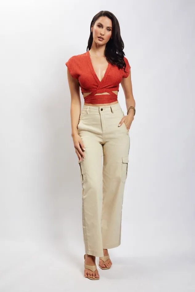 Meshki Short Sleeve Tops Women Rosa Crinkle Satin Crop Top 8211 Burnt Orange Burntorange Meshki Short Sleeve Tops Women Rosa Crinkle Satin Crop Top 8211 Burnt Orange Burntorange