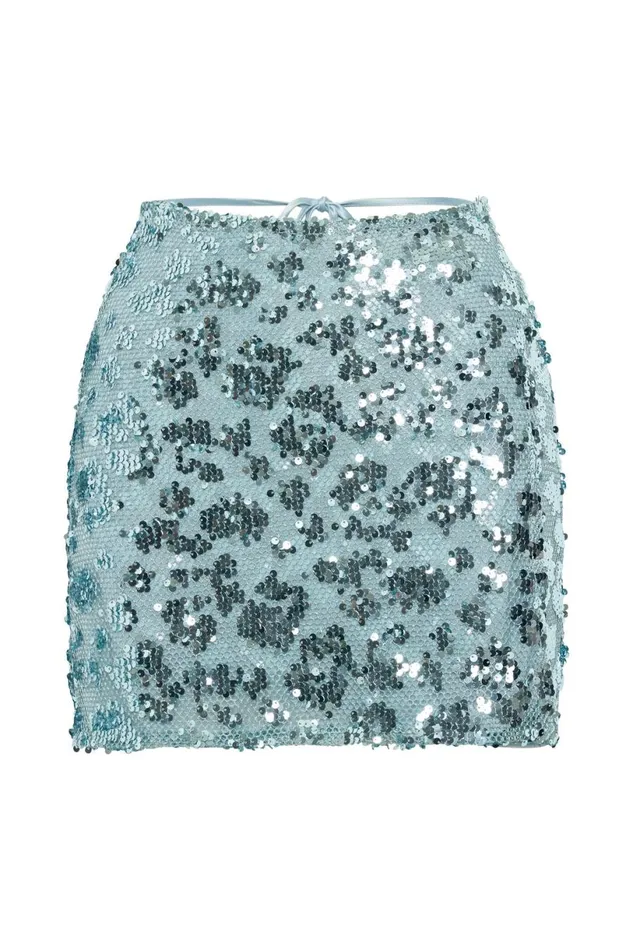 Meshki Skirts Women Alexia Sequin Wrap Mini Skirt 8211 Powder Blue Powder Blue