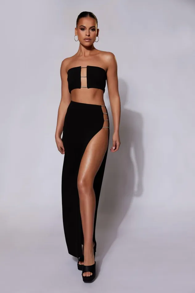Meshki Skirts Women Anastasia Diamante Rope Maxi Skirt With Split 8211 Black Black Meshki Skirts Women Anastasia Diamante Rope Maxi Skirt With Split 8211 Black Black