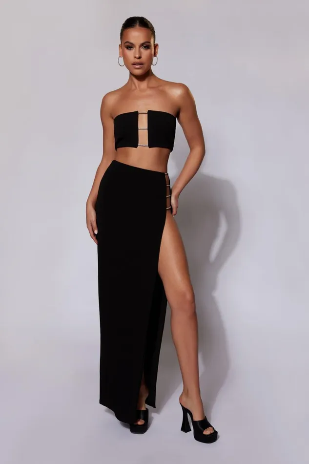 Meshki Skirts Women Anastasia Diamante Rope Maxi Skirt With Split 8211 Black Black