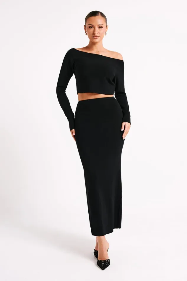 Meshki Skirts Women Avani Mid Rise Knit Maxi Skirt 8211 Black Black
