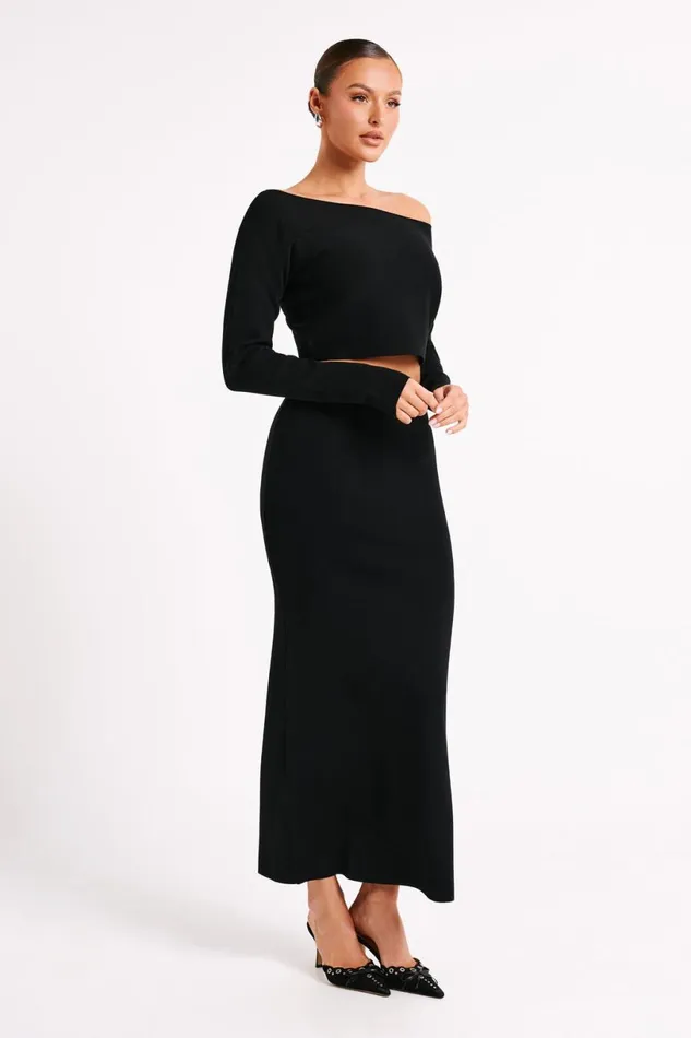 Meshki Skirts Women Avani Mid Rise Knit Maxi Skirt 8211 Black Black