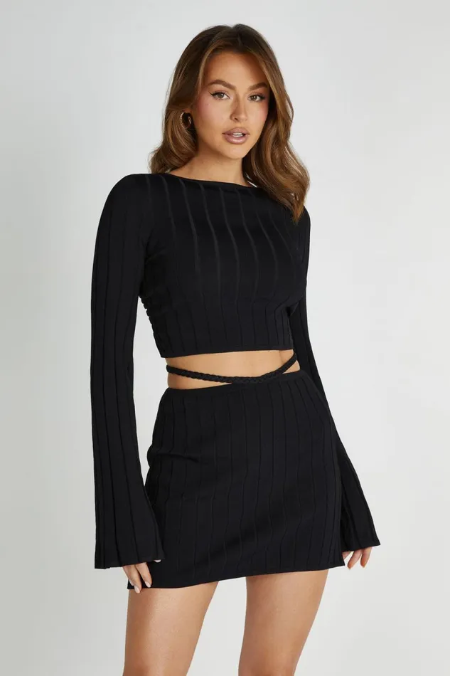 Meshki Skirts Women Celine ALine Extreme Rib Mini Skirt 8211 Black Black