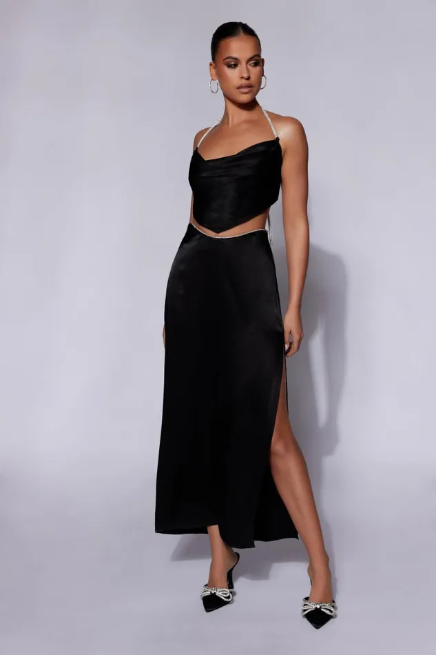 Meshki Skirts Women Christie Diamante Rope Maxi Skirt 8211 Black Black
