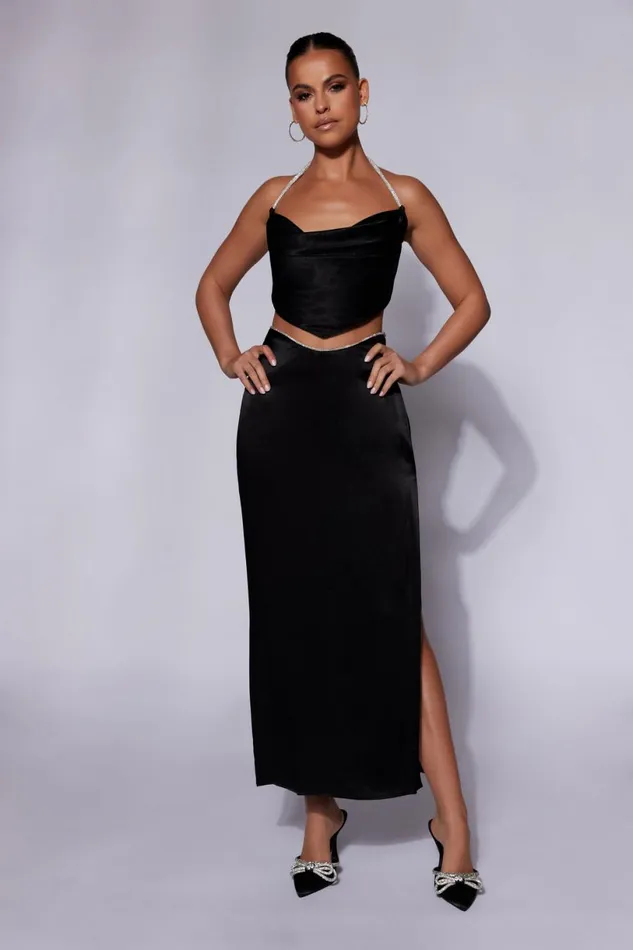 Meshki Skirts Women Christie Diamante Rope Maxi Skirt 8211 Black Black Meshki Skirts Women Christie Diamante Rope Maxi Skirt 8211 Black Black